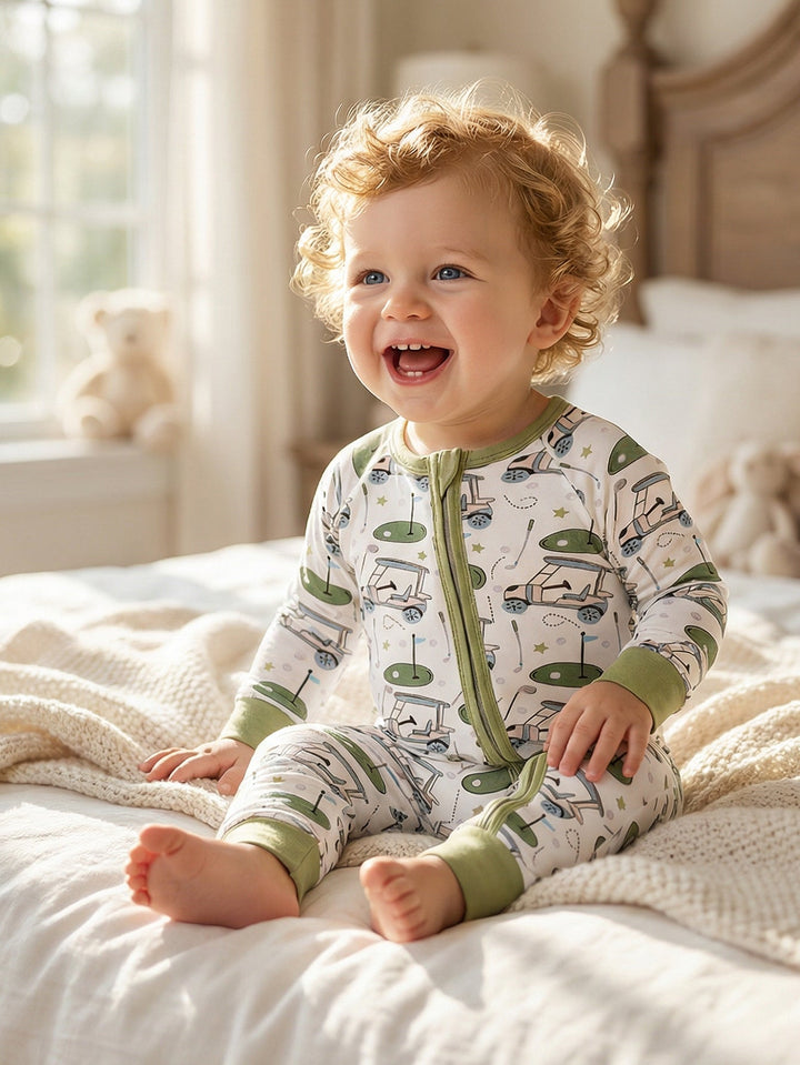 Golf Print Bamboo Long - Sleeve Baby One - Piece Zipper - MOSSRIVER