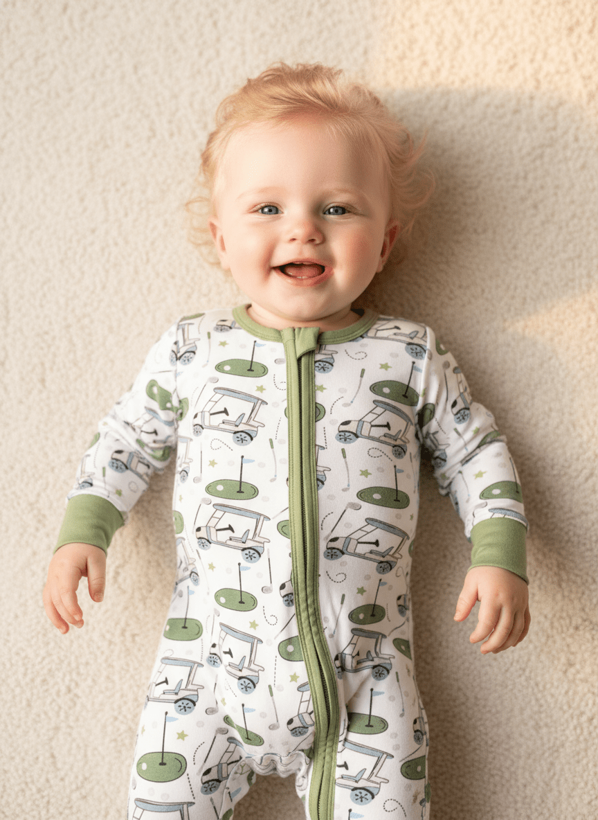 Golf Print Bamboo Long - Sleeve Baby One - Piece Zipper - MOSSRIVER