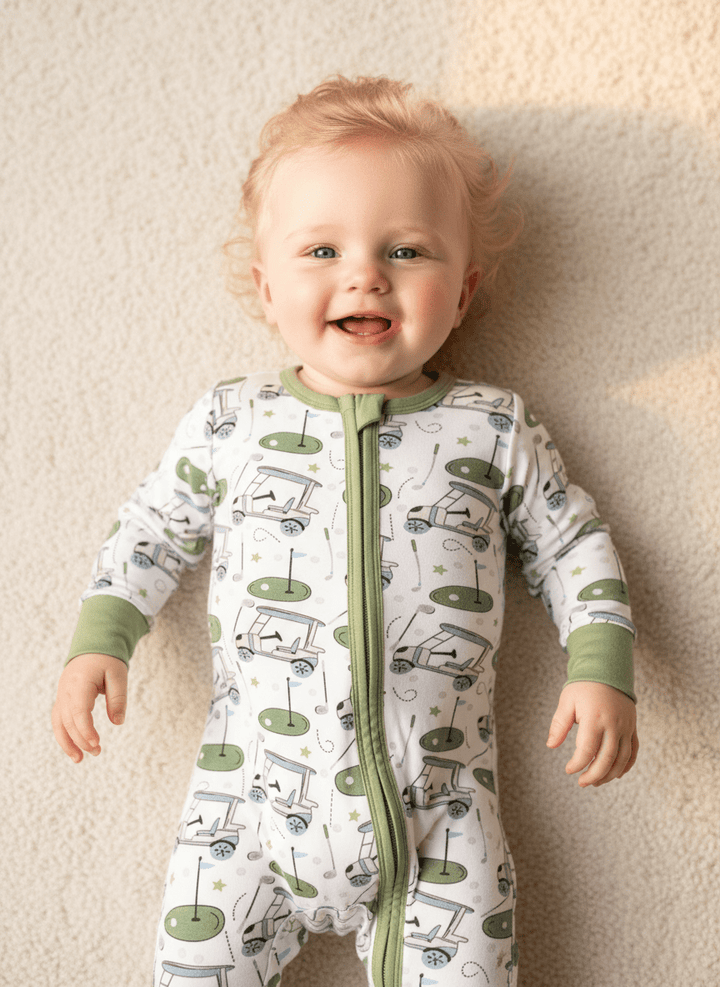 Golf Print Bamboo Long - Sleeve Baby One - Piece Zipper - MOSSRIVER