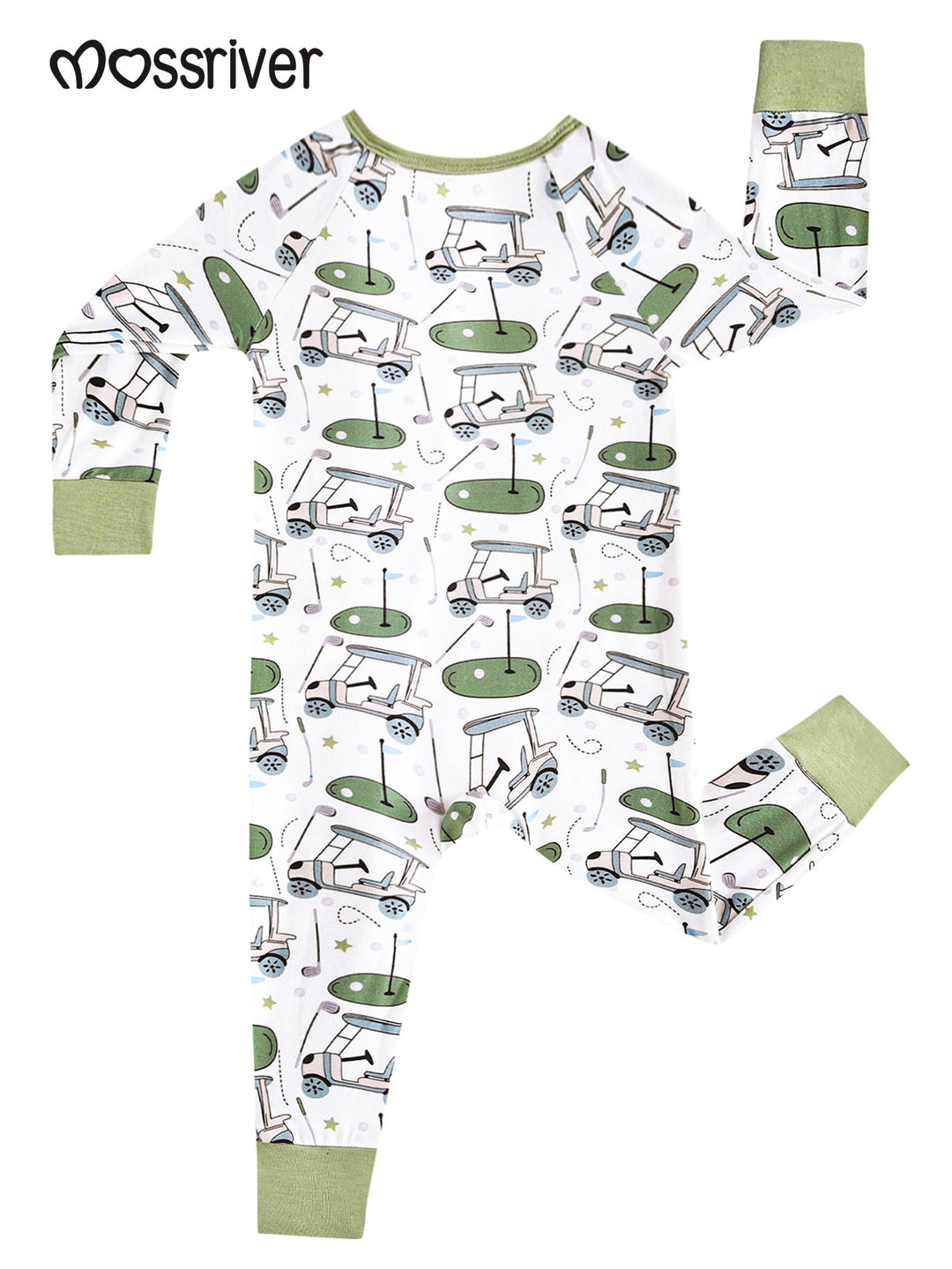 Golf Print Bamboo Long - Sleeve Baby One - Piece Zipper - MOSSRIVER