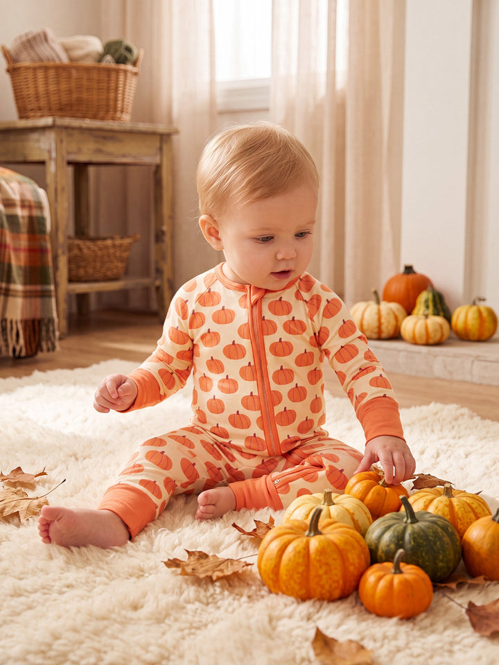 Halloween Family Matching Pajamas | Allover Pumpkin Print Long Sleeve Set - MOSSRIVER