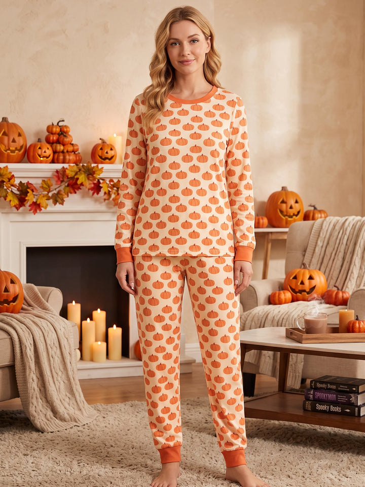 Halloween Family Matching Pajamas | Allover Pumpkin Print Long Sleeve Set - MOSSRIVER