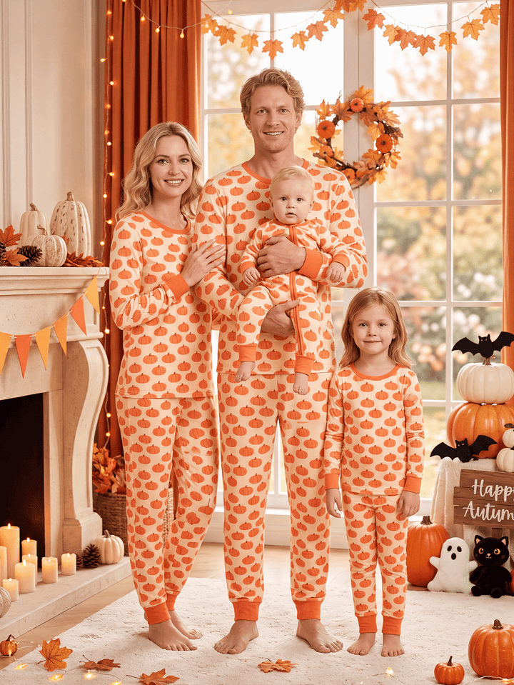 Halloween Family Matching Pajamas | Allover Pumpkin Print Long Sleeve Set - MOSSRIVER