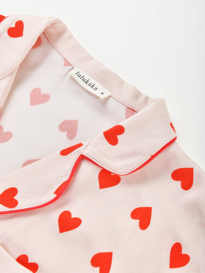 Heart Print Short - Sleeve Women's Pajama Set - MOSSRIVER