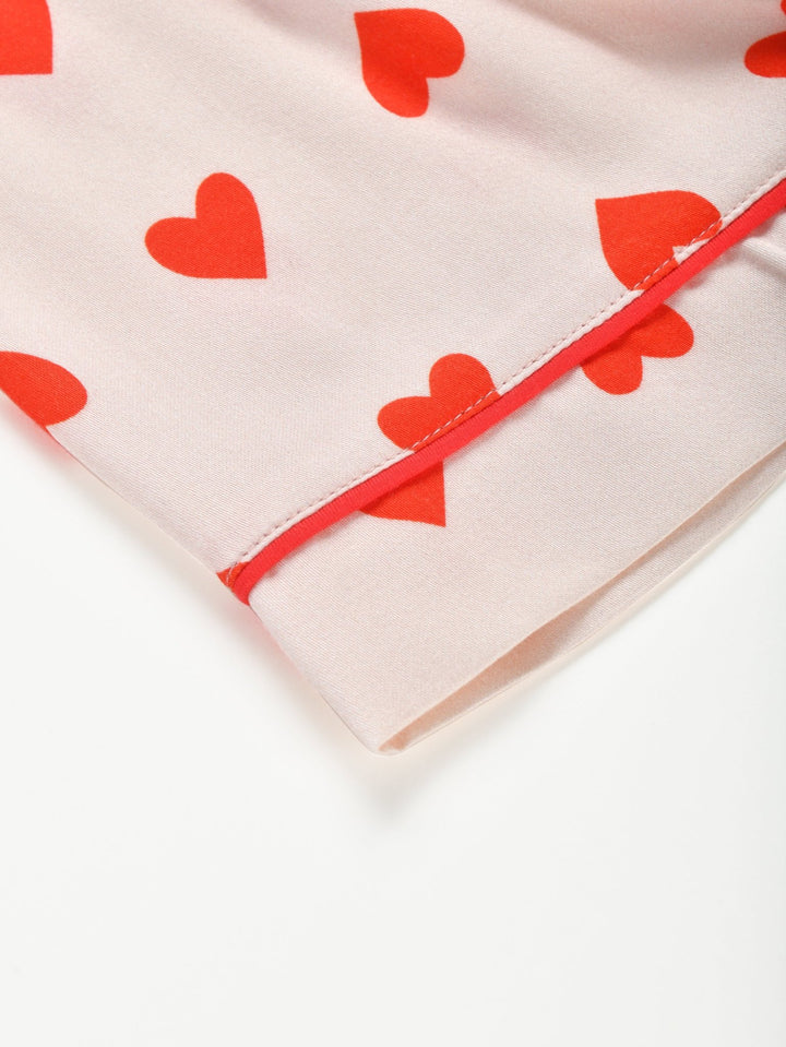 Heart Print Short - Sleeve Women's Pajama Set - MOSSRIVER
