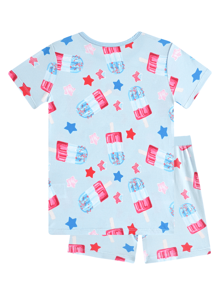 Kids Bamboo Pajama Set | Red White Blue Popsicle Stars Short Sleeve Sleepwear - MOSSRIVER
