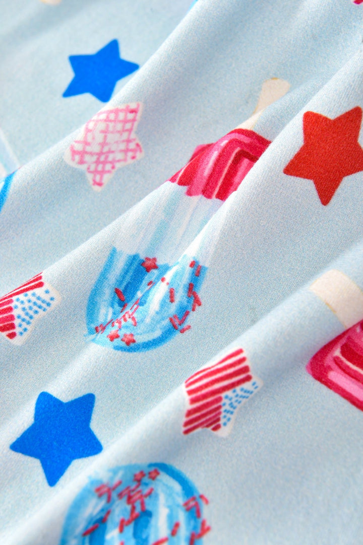 Kids Bamboo Pajama Set | Red White Blue Popsicle Stars Short Sleeve Sleepwear - MOSSRIVER