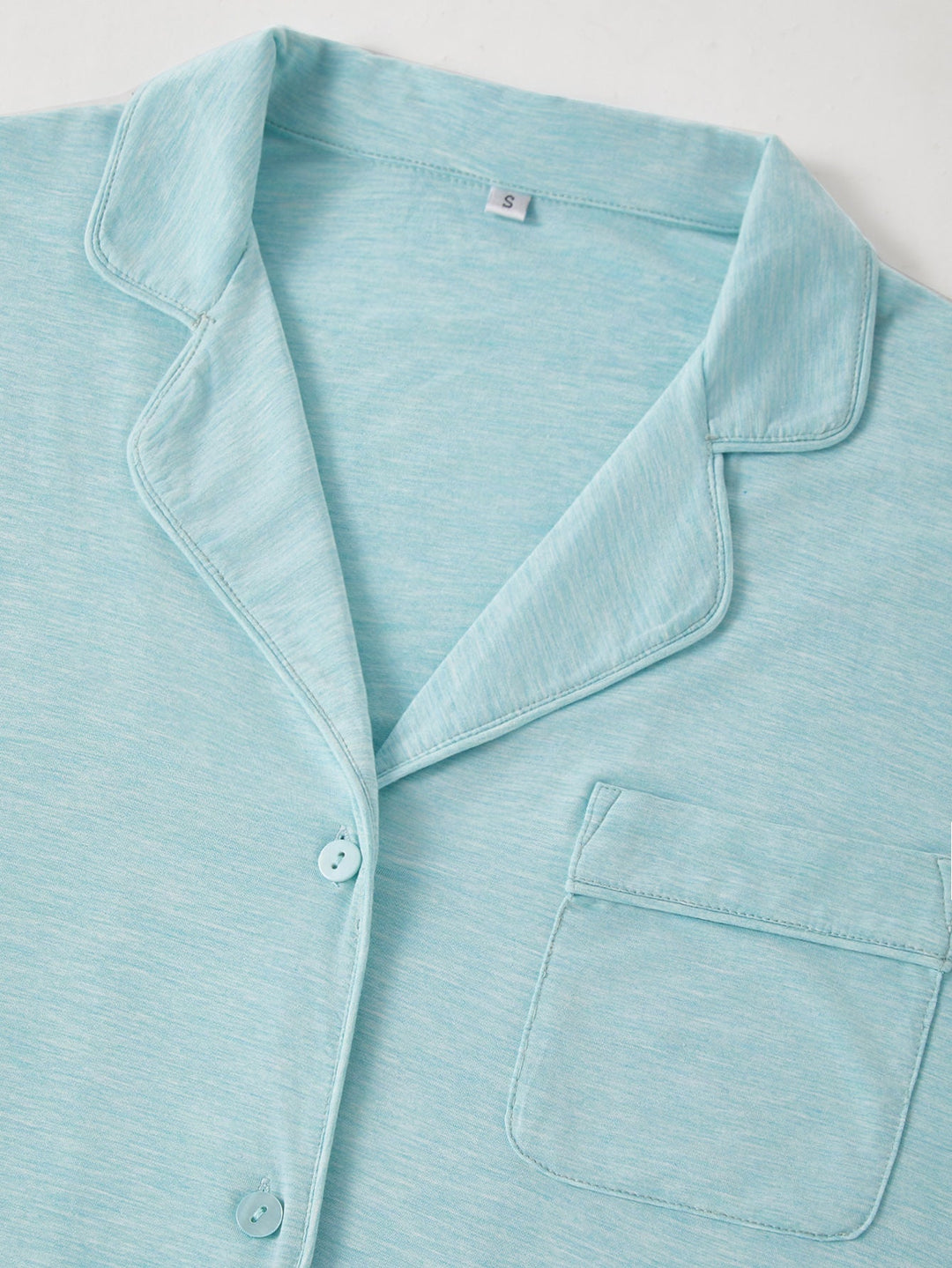 Light Blue Heathered Knit Short Sleeve Button - Down Pajama Set - MOSSRIVER