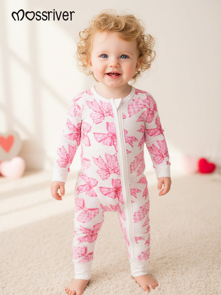 Long - Sleeve Baby One - Piece Bow Print - MOSSRIVER