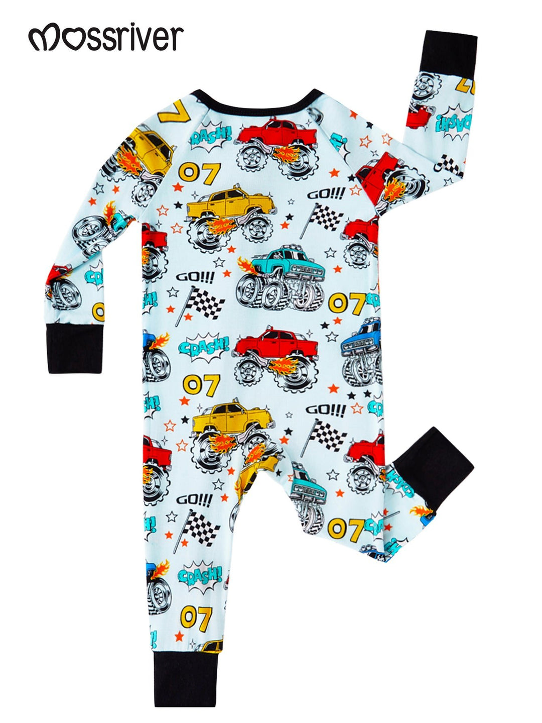 Monster Truck Footies Mitten Bamboo Long - Sleeve Baby One - Piece Double Zipper - MOSSRIVER