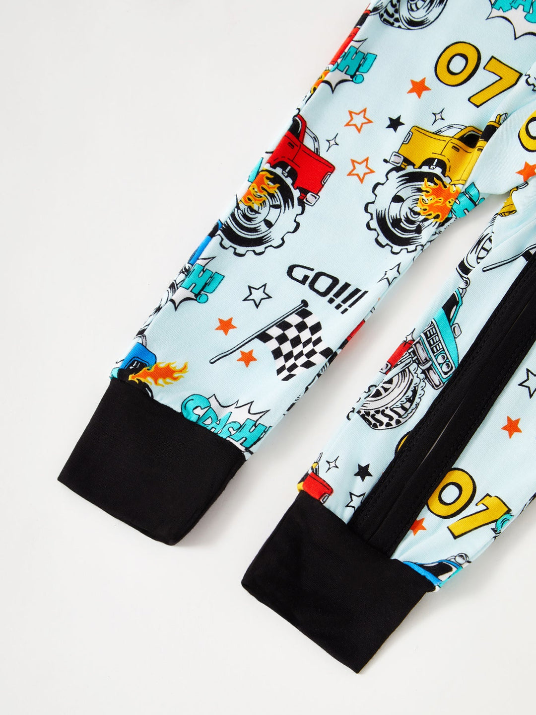 Monster Truck Footies Mitten Bamboo Long - Sleeve Baby One - Piece Double Zipper - MOSSRIVER