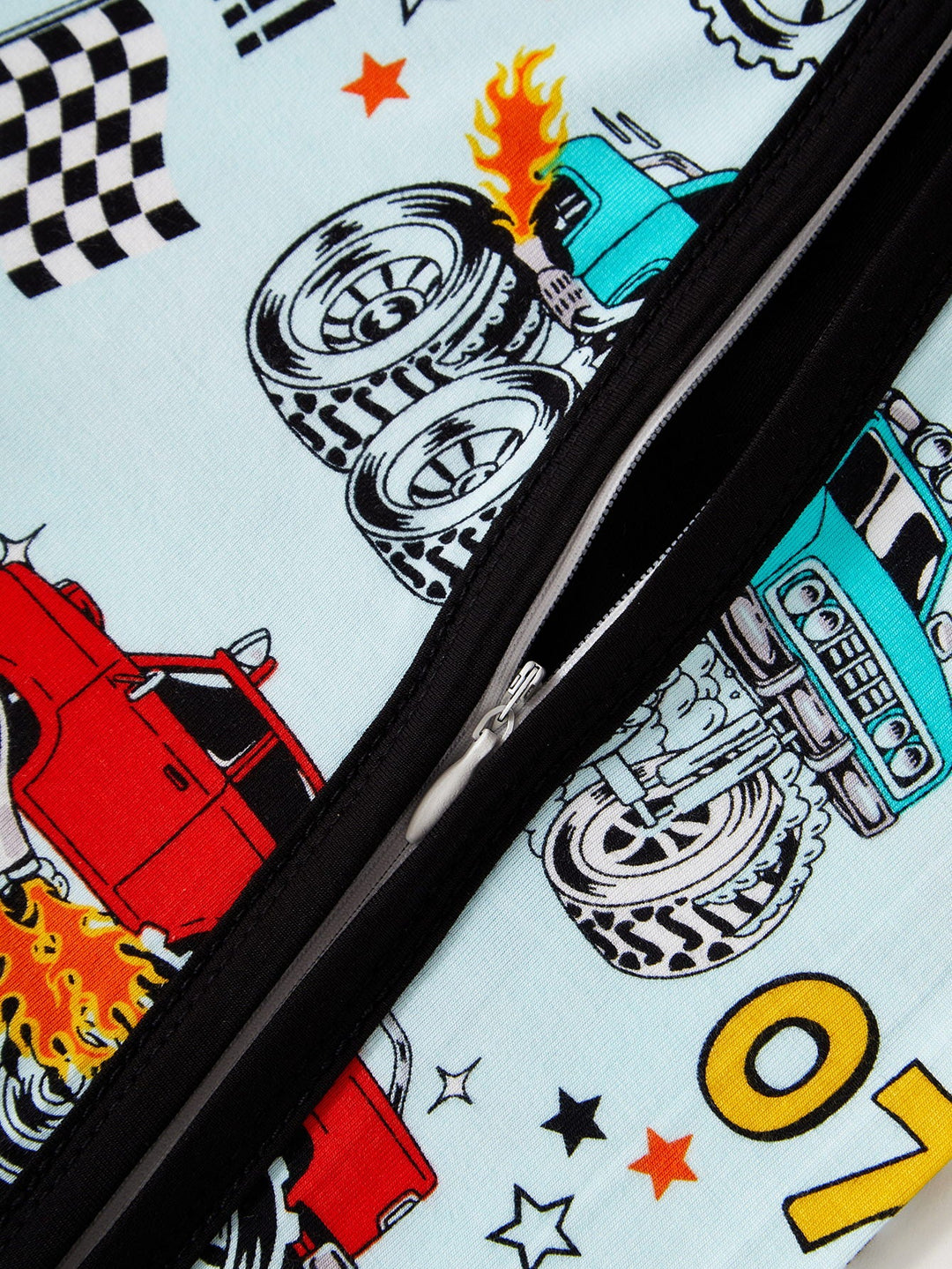 Monster Truck Footies Mitten Bamboo Long - Sleeve Baby One - Piece Double Zipper - MOSSRIVER