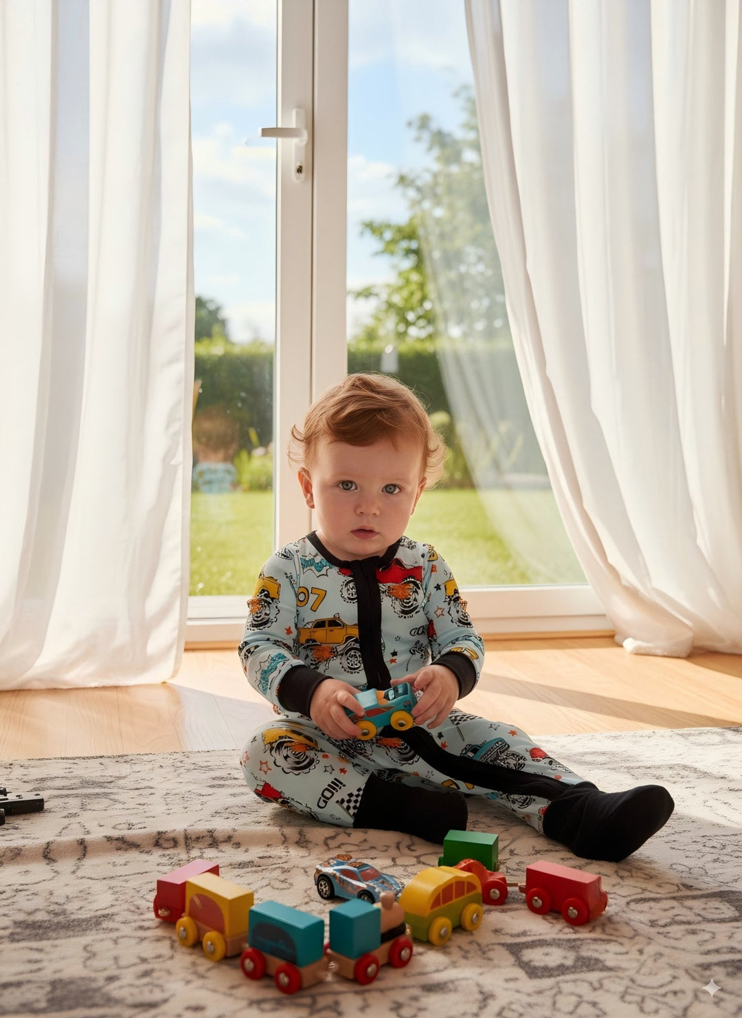 Monster Truck Footies Mitten Bamboo Long - Sleeve Baby One - Piece Double Zipper - MOSSRIVER