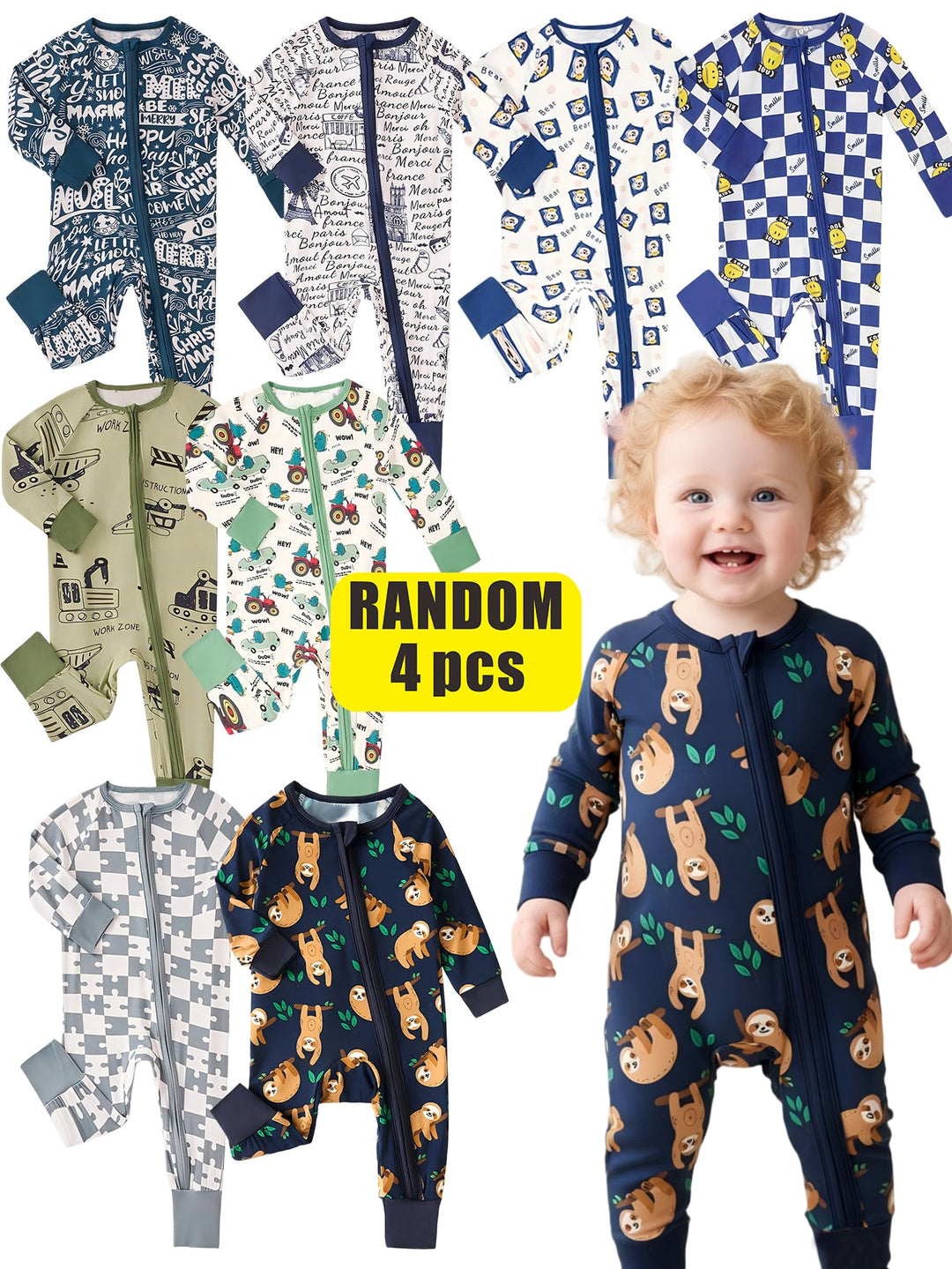 Mossriver 2pcs Random Bamboo Zip Baby Romper Soft Stretchy Breathable - MOSSRIVER