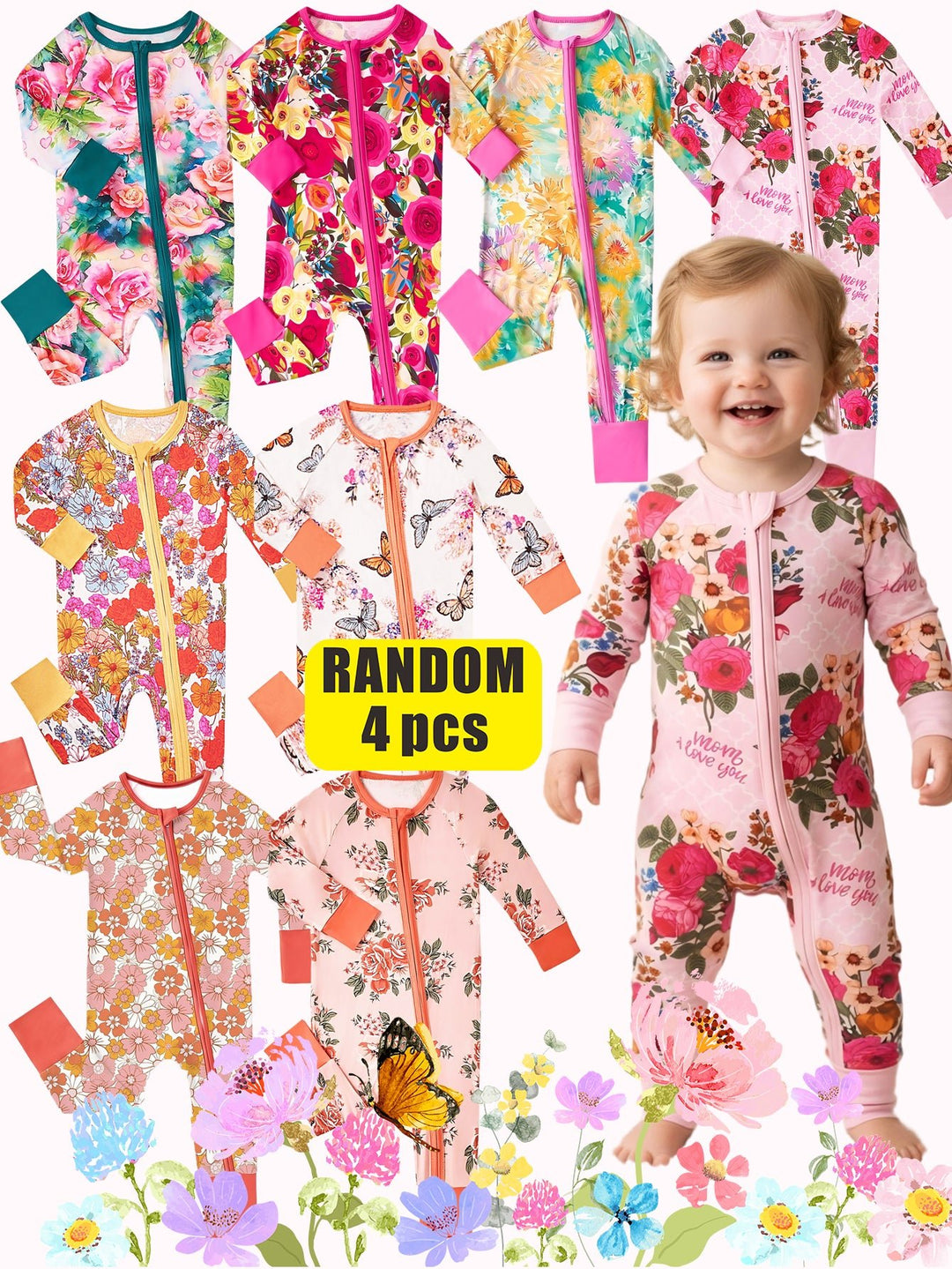 Mossriver 2pcs Random Bamboo Zip Baby Romper Soft Stretchy Breathable - MOSSRIVER