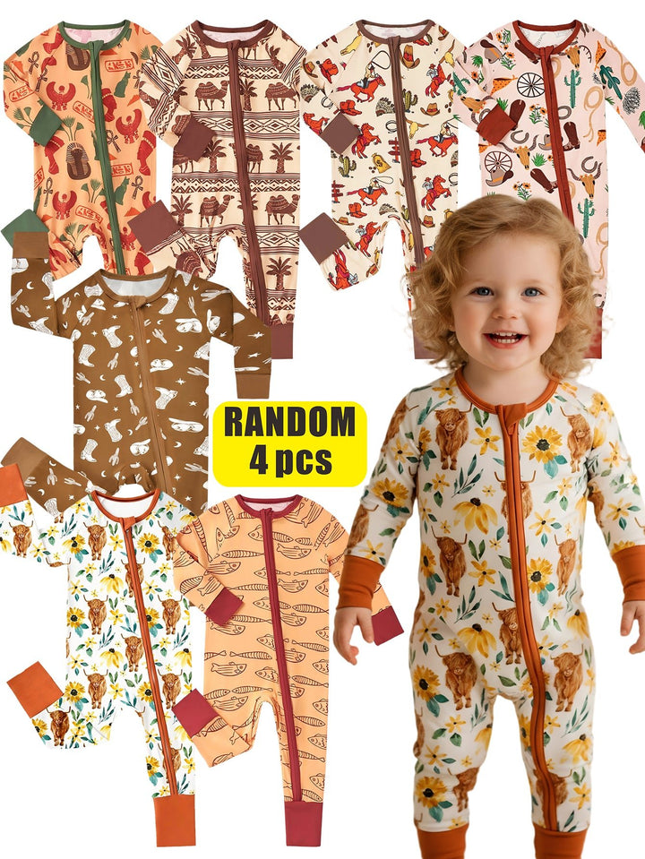 Mossriver 2pcs Random Bamboo Zip Baby Romper Soft Stretchy Breathable - MOSSRIVER