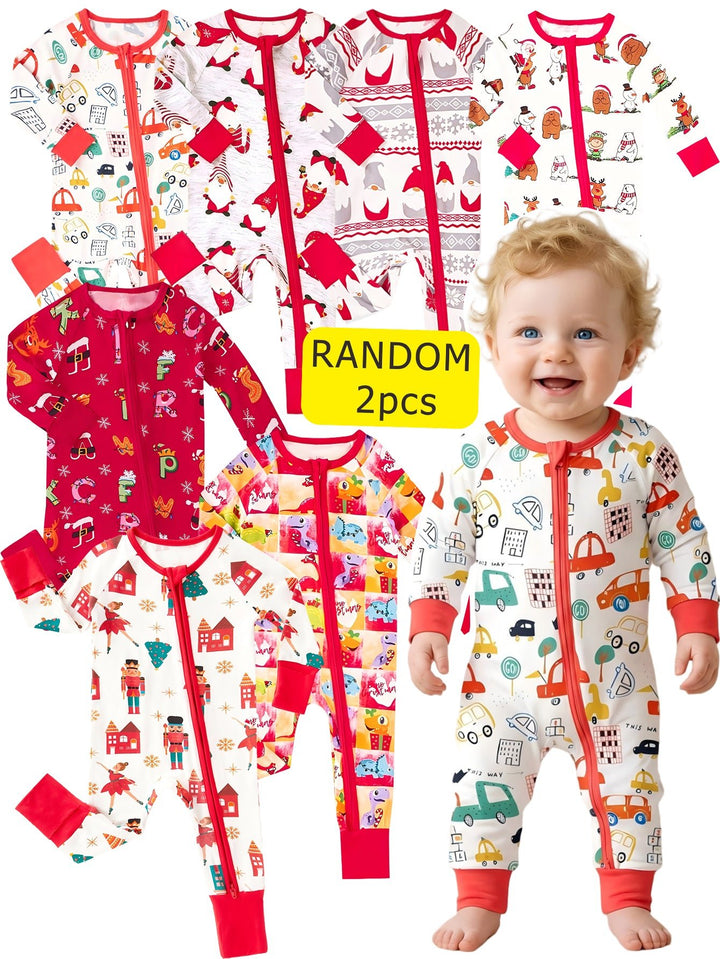 Mossriver 2pcs Random Bamboo Zip Baby Romper Soft Stretchy Breathable - MOSSRIVER