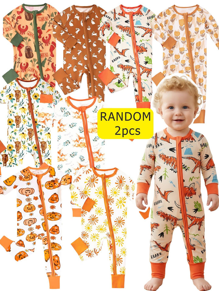 Mossriver 2pcs Random Bamboo Zip Baby Romper Soft Stretchy Breathable - MOSSRIVER