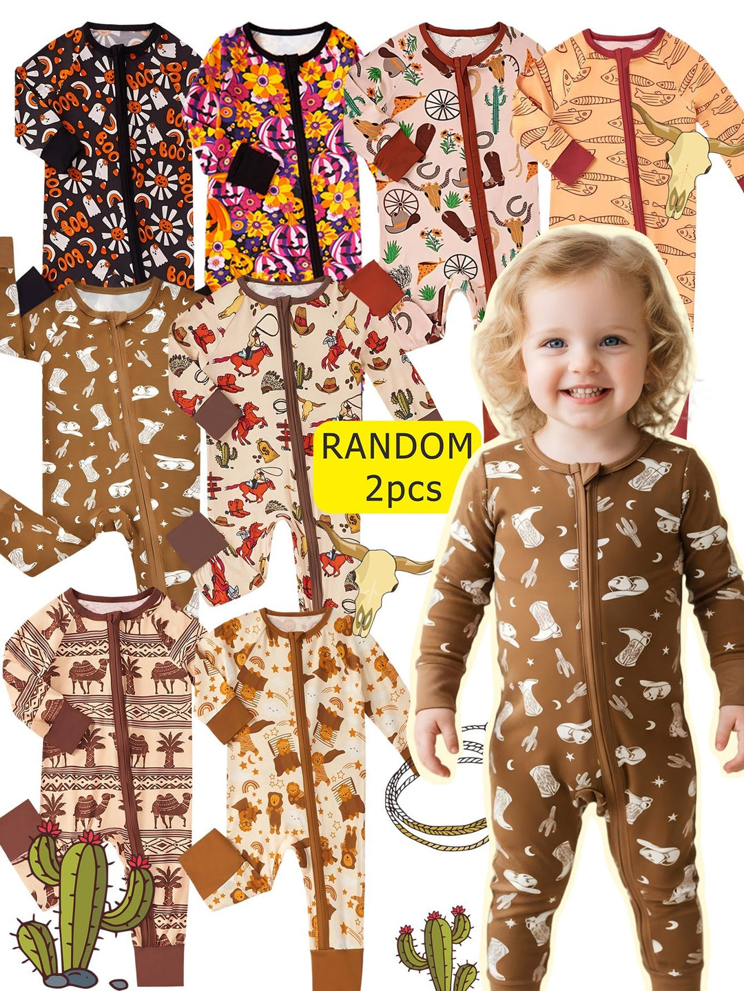 Mossriver 2pcs Random Bamboo Zip Baby Romper Soft Stretchy Breathable - MOSSRIVER