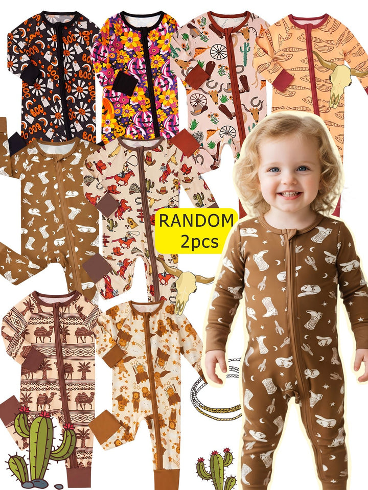 Mossriver 2pcs Random Bamboo Zip Baby Romper Soft Stretchy Breathable - MOSSRIVER