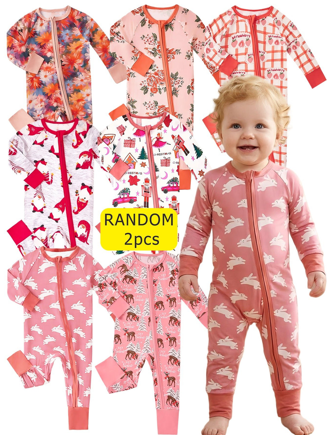 Mossriver 2pcs Random Bamboo Zip Baby Romper Soft Stretchy Breathable - MOSSRIVER