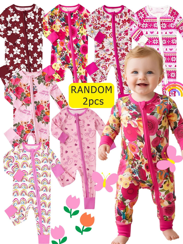 Mossriver 2pcs Random Bamboo Zip Baby Romper Soft Stretchy Breathable - MOSSRIVER