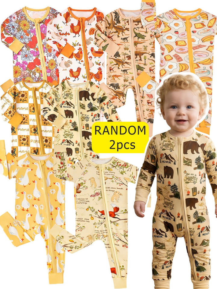 Mossriver 2pcs Random Bamboo Zip Baby Romper Soft Stretchy Breathable - MOSSRIVER