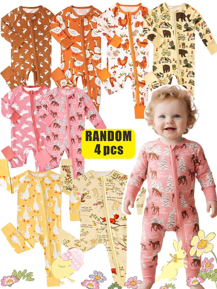 Mossriver 2pcs Random Bamboo Zip Baby Romper Soft Stretchy Breathable - MOSSRIVER