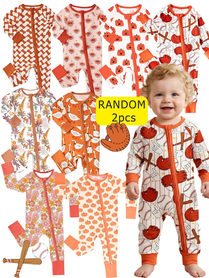 Mossriver 2pcs Random Bamboo Zip Baby Romper Soft Stretchy Breathable - MOSSRIVER