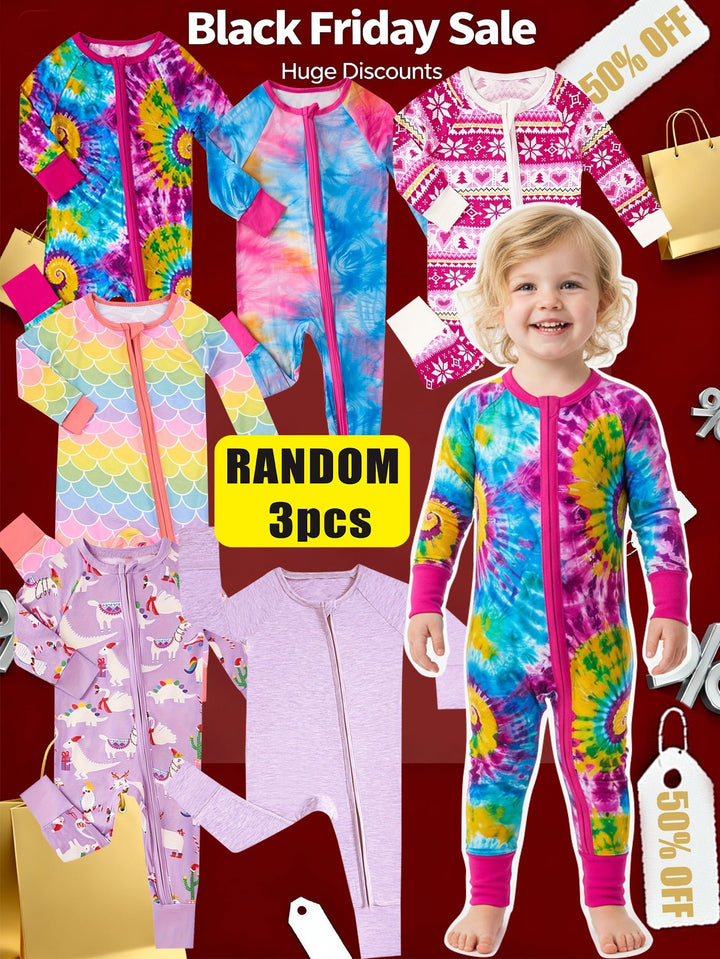 Mossriver 3pcs Random Bamboo Baby Zip Romper Soft Breathable - MOSSRIVER