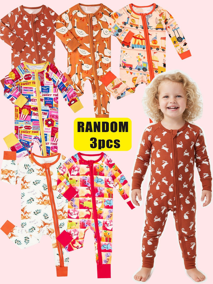 Mossriver 3pcs Random Bamboo Baby Zip Romper Soft Breathable - MOSSRIVER