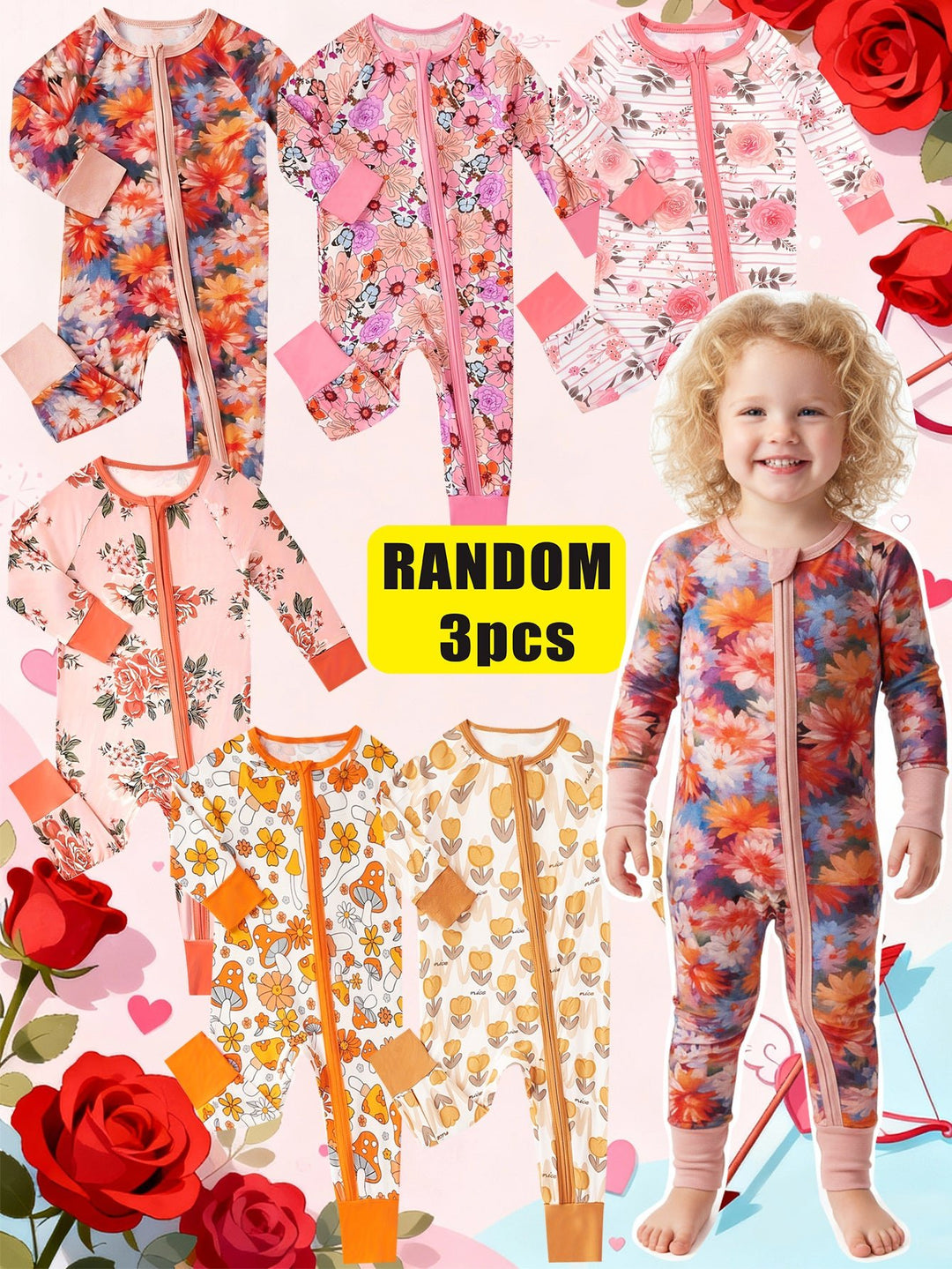Mossriver 3pcs Random Bamboo Baby Zip Romper Soft Breathable - MOSSRIVER