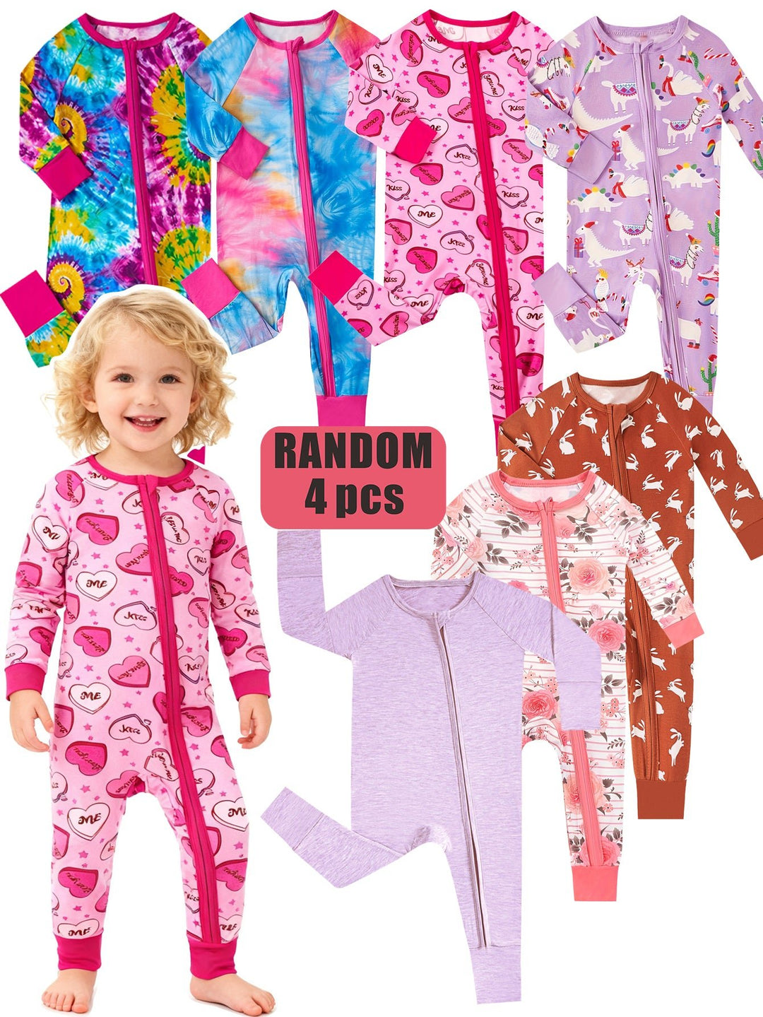 Mossriver 3pcs Random Bamboo Baby Zip Romper Soft Breathable - MOSSRIVER