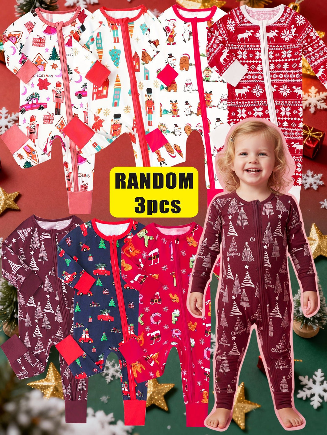 Mossriver 3pcs Random Bamboo Baby Zip Romper Soft Breathable - MOSSRIVER