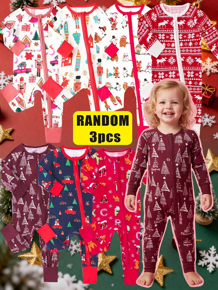 Mossriver 3pcs Random Bamboo Baby Zip Romper Soft Breathable - MOSSRIVER
