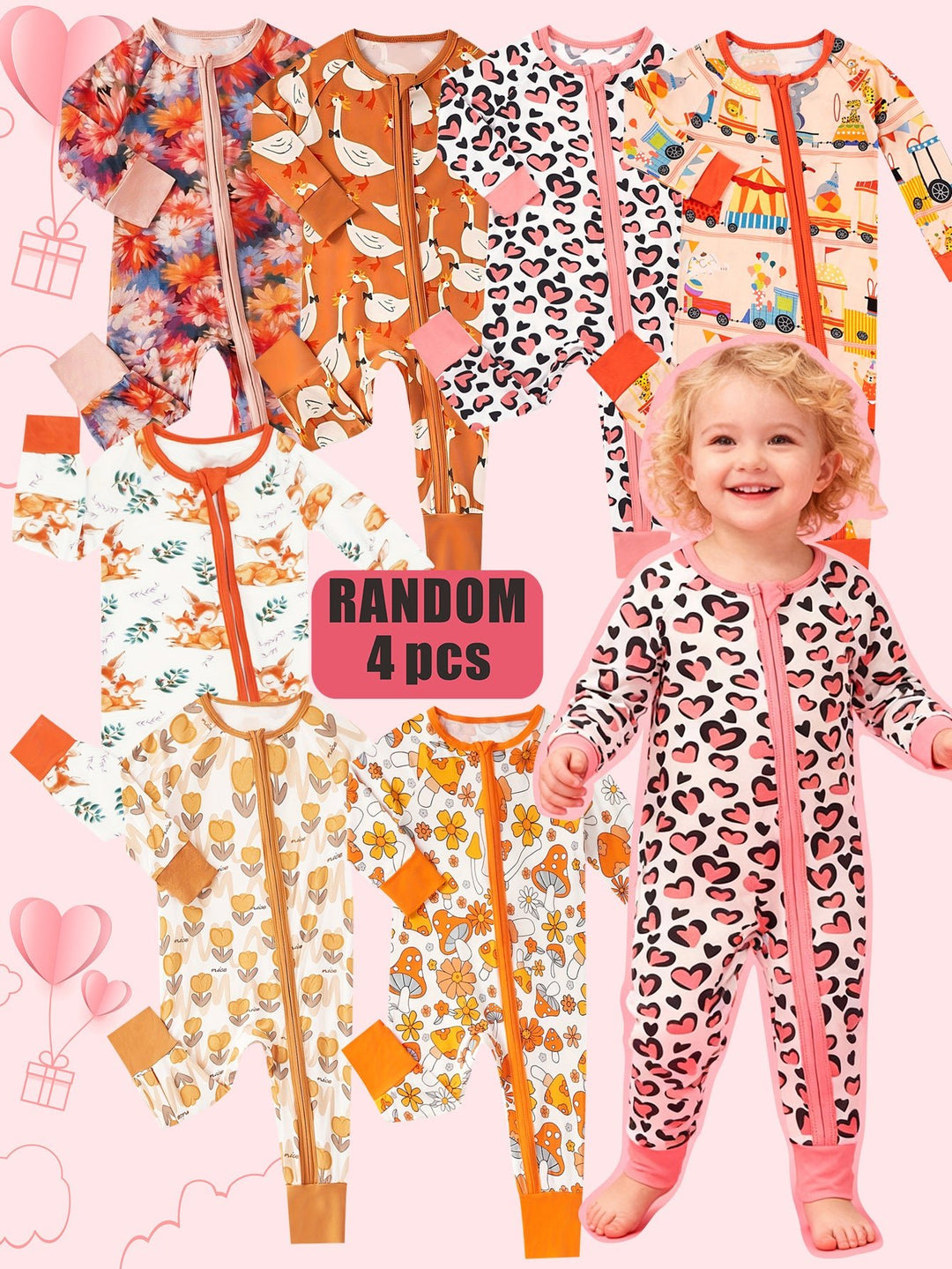 Mossriver 3pcs Random Bamboo Baby Zip Romper Soft Breathable - MOSSRIVER