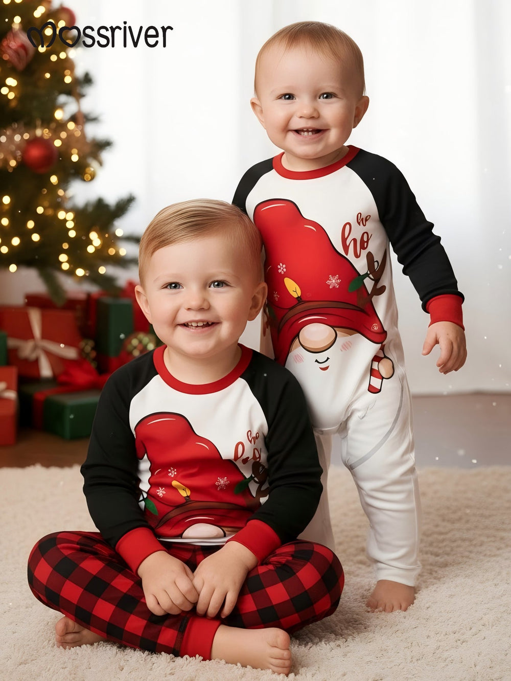 MOSSRIVER Christmas Family Matching Christmas Long Sleeve Pajama Set - Super Soft Elf Print - MOSSRIVER