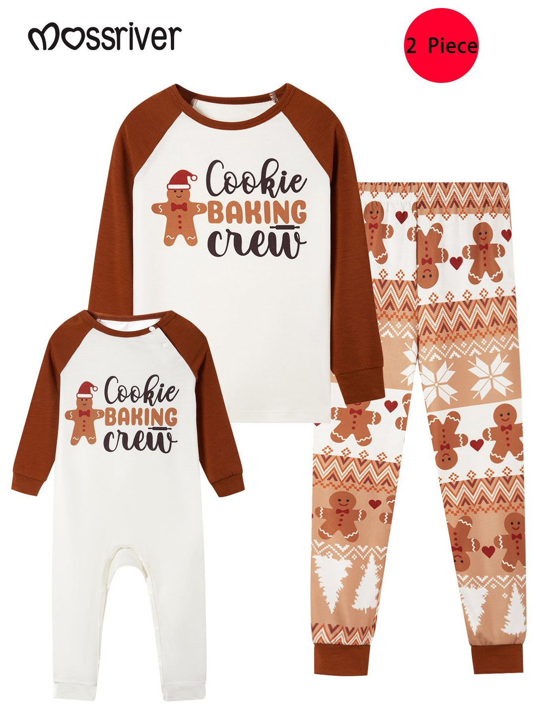 MOSSRIVERChristmas Family Matching Long - Sleeve Pajama Set Gingerbread man Print Christmas PJs! - MOSSRIVER