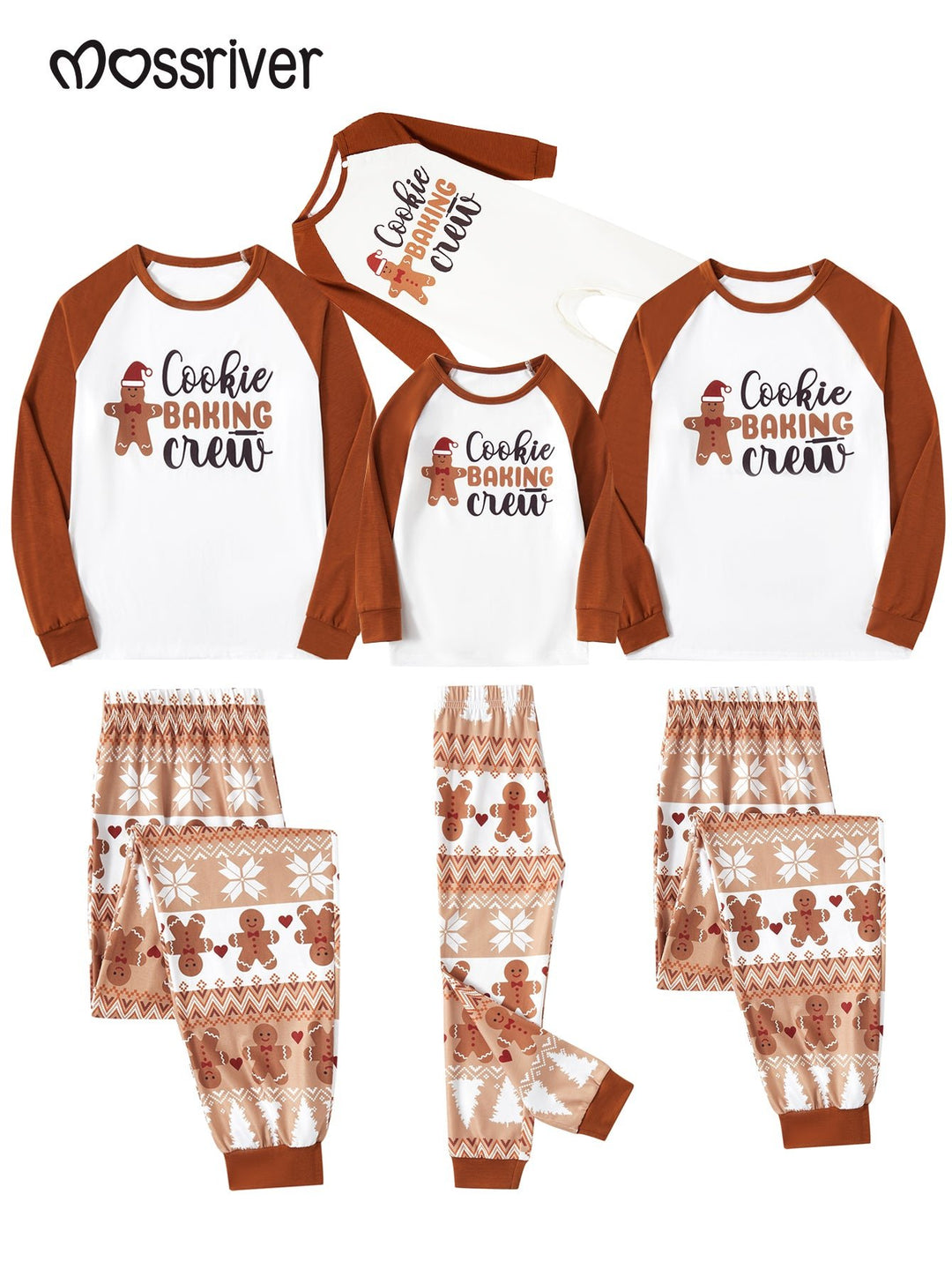 MOSSRIVERChristmas Family Matching Long - Sleeve Pajama Set Gingerbread man Print Christmas PJs! - MOSSRIVER