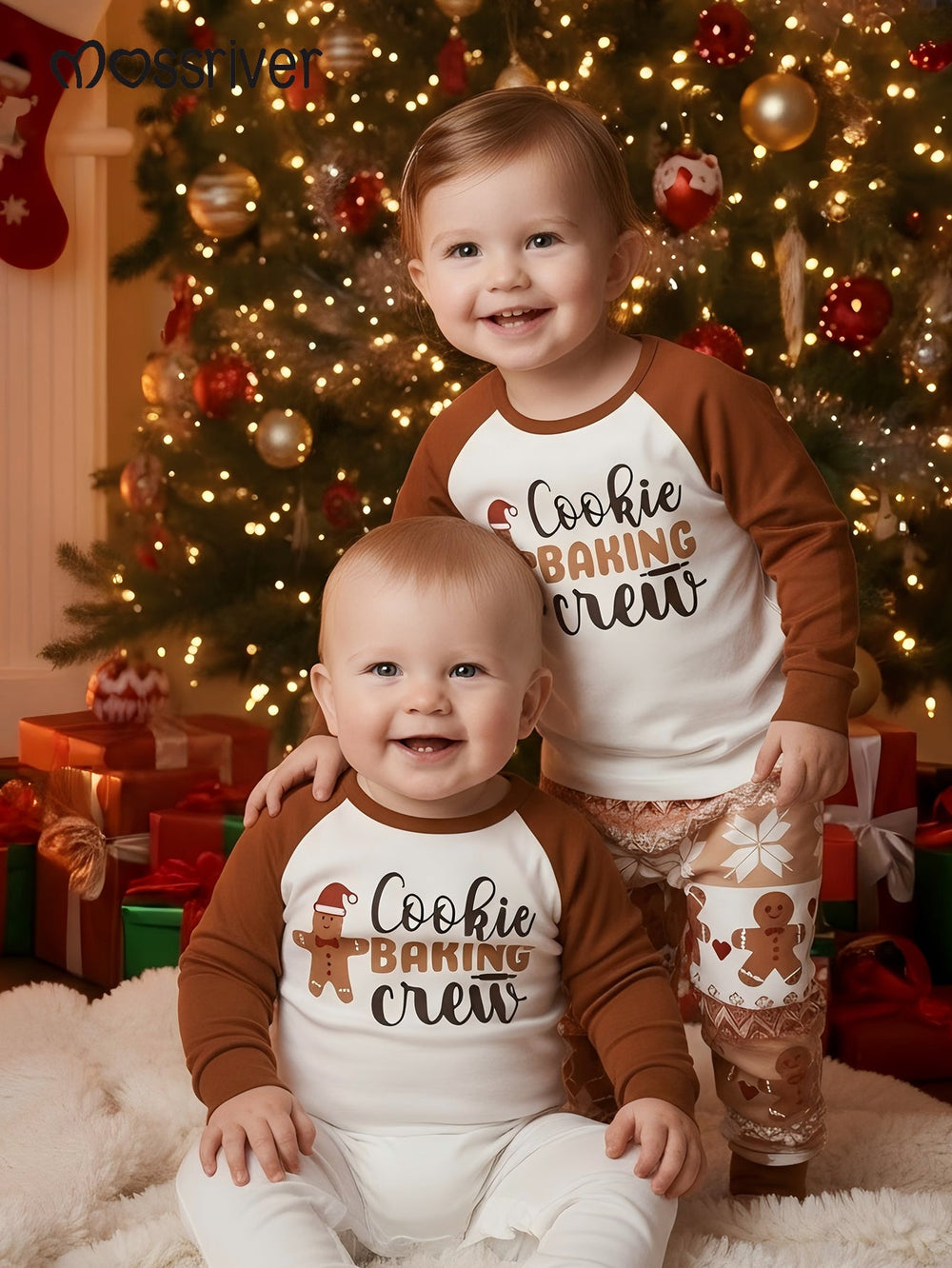 MOSSRIVERChristmas Family Matching Long - Sleeve Pajama Set Gingerbread man Print Christmas PJs! - MOSSRIVER