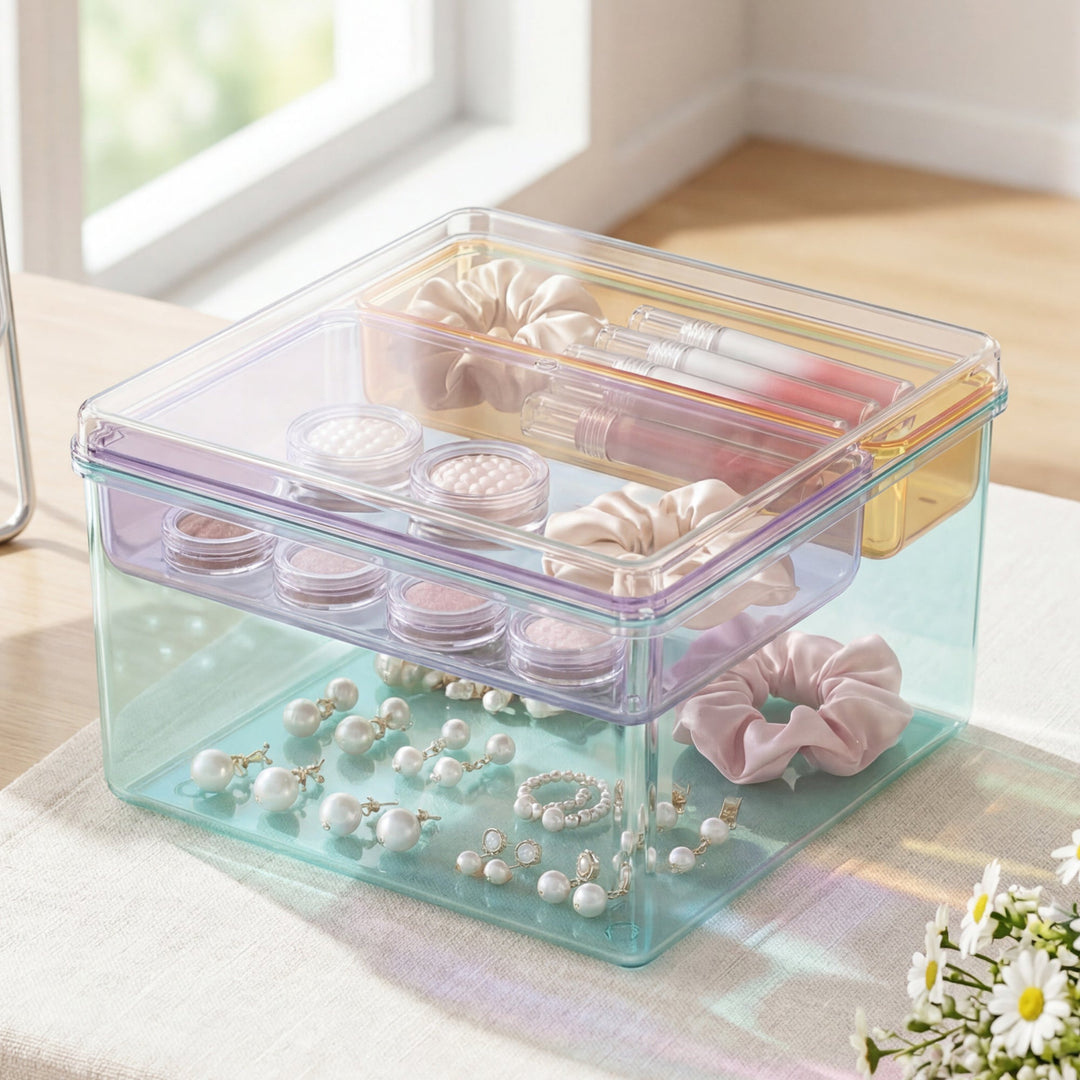 Multicolor Removable Compartment PC Storage Box | Clear Organizer - MOSSRIVER