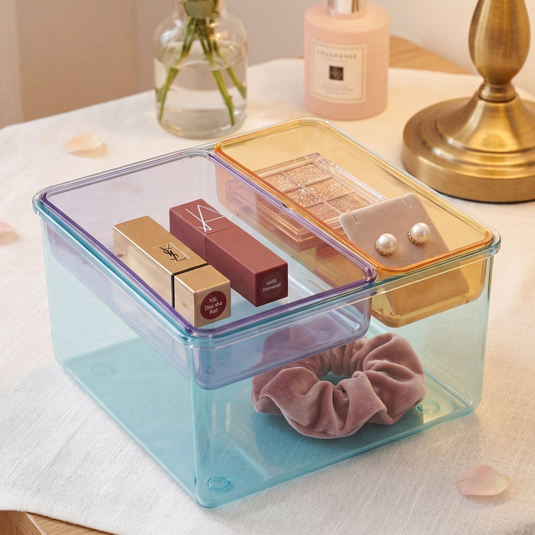 Multicolor Removable Compartment PC Storage Box | Clear Organizer - MOSSRIVER