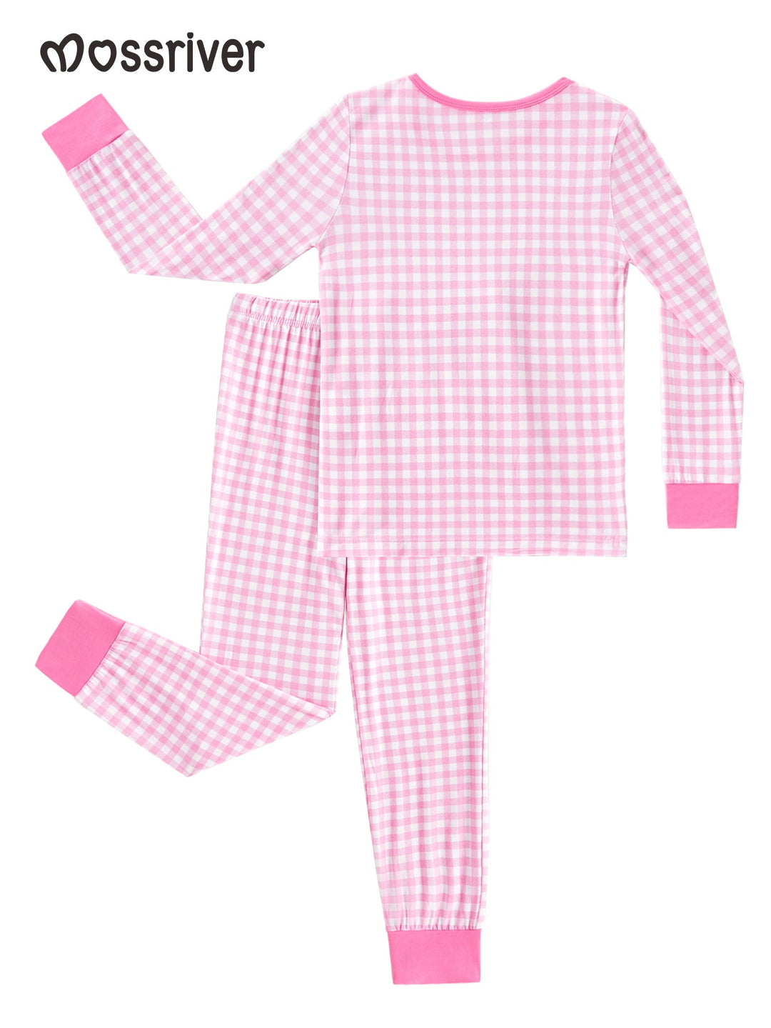 Pink Gingham Long - Sleeve Girls Pajamas Two - Piece - MOSSRIVER