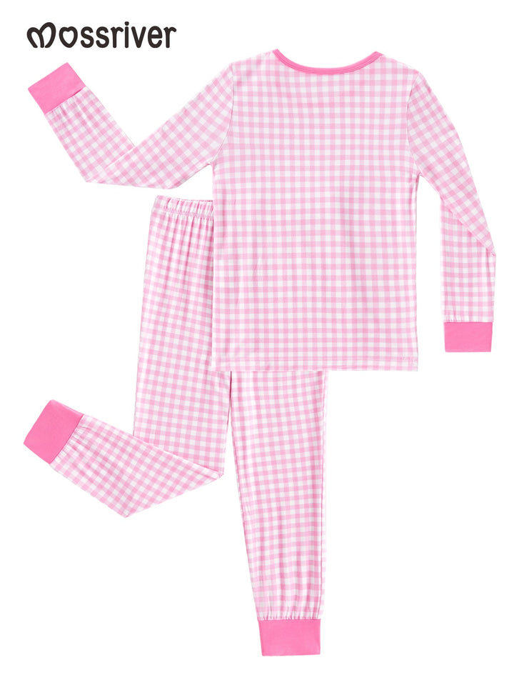 Pink Gingham Long - Sleeve Girls Pajamas Two - Piece - MOSSRIVER