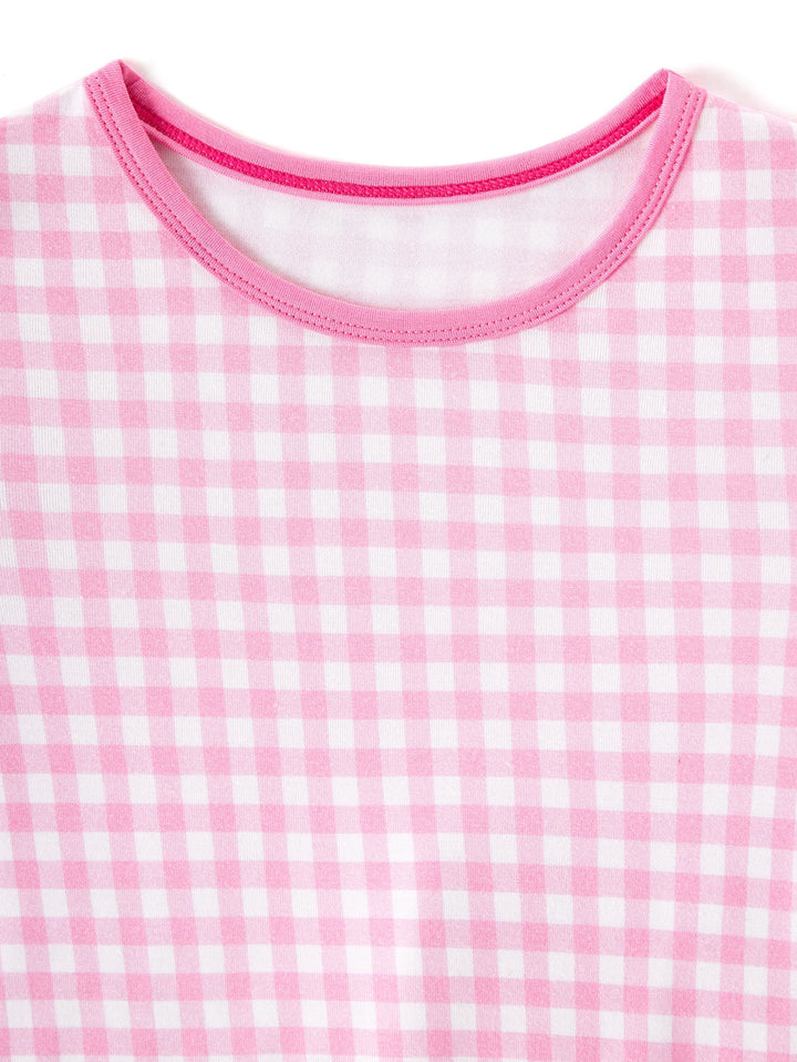 Pink Gingham Long - Sleeve Girls Pajamas Two - Piece - MOSSRIVER