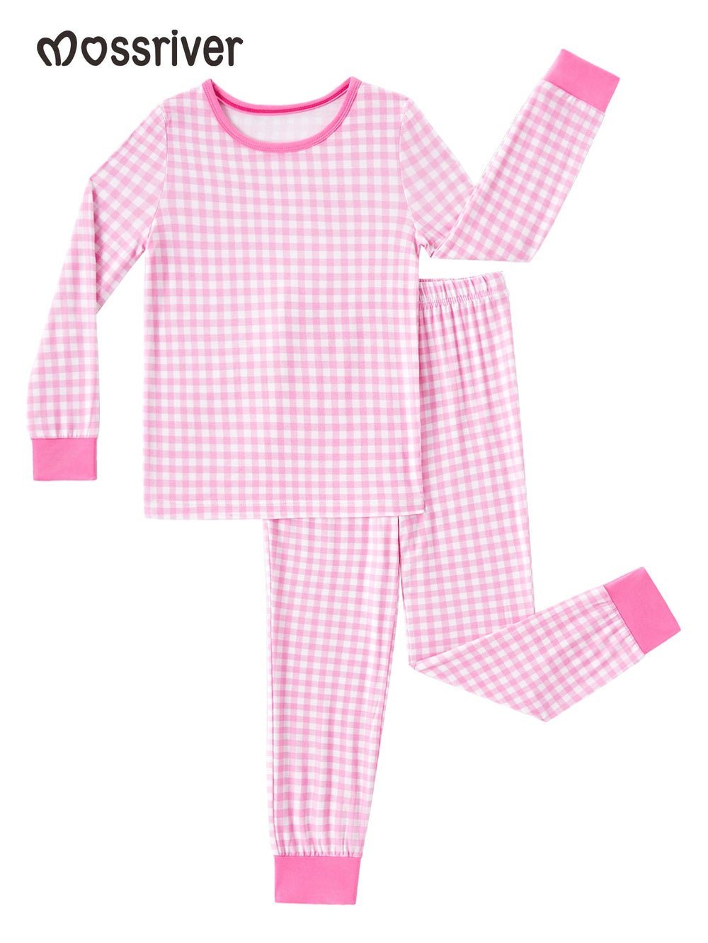 Pink Gingham Long - Sleeve Girls Pajamas Two - Piece - MOSSRIVER