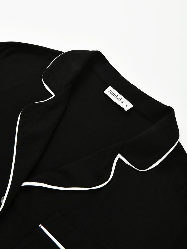 Plain Women's Short - Sleeve Long Pajama Set - MOSSRIVER