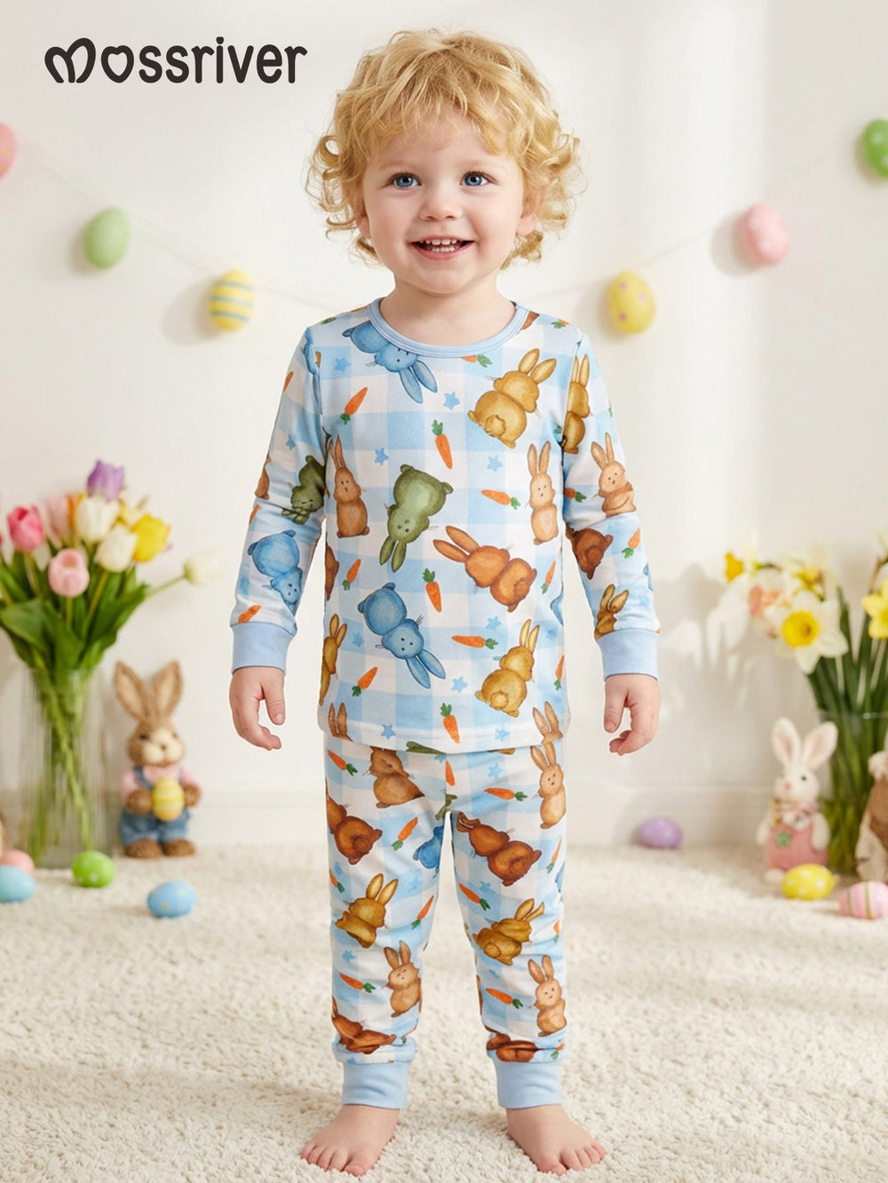 Rabbit Print Long - Sleeve Baby Pajamas - MOSSRIVER