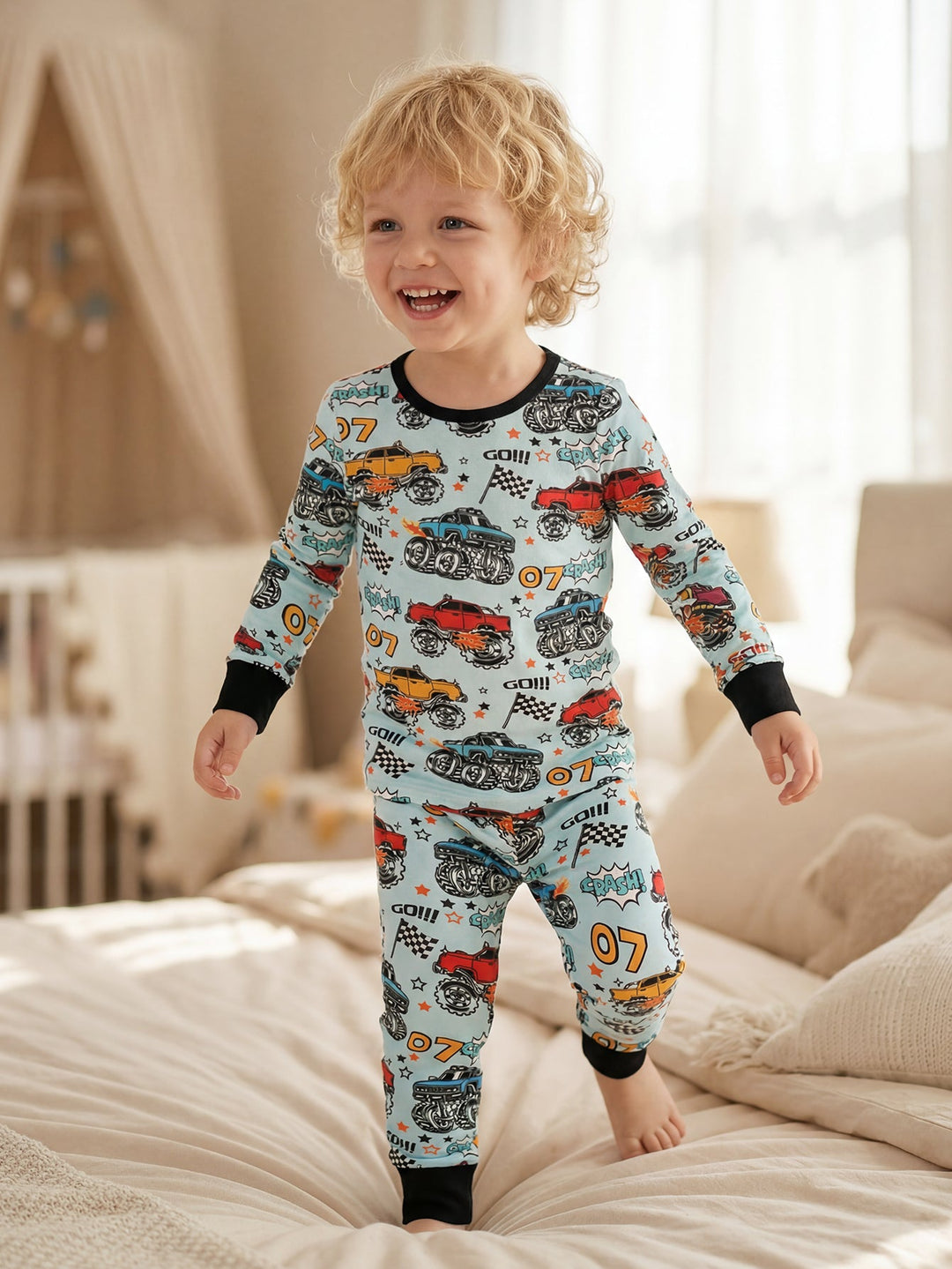 Racing Car Print Bamboo Long - Sleeve Baby Pajamas - MOSSRIVER