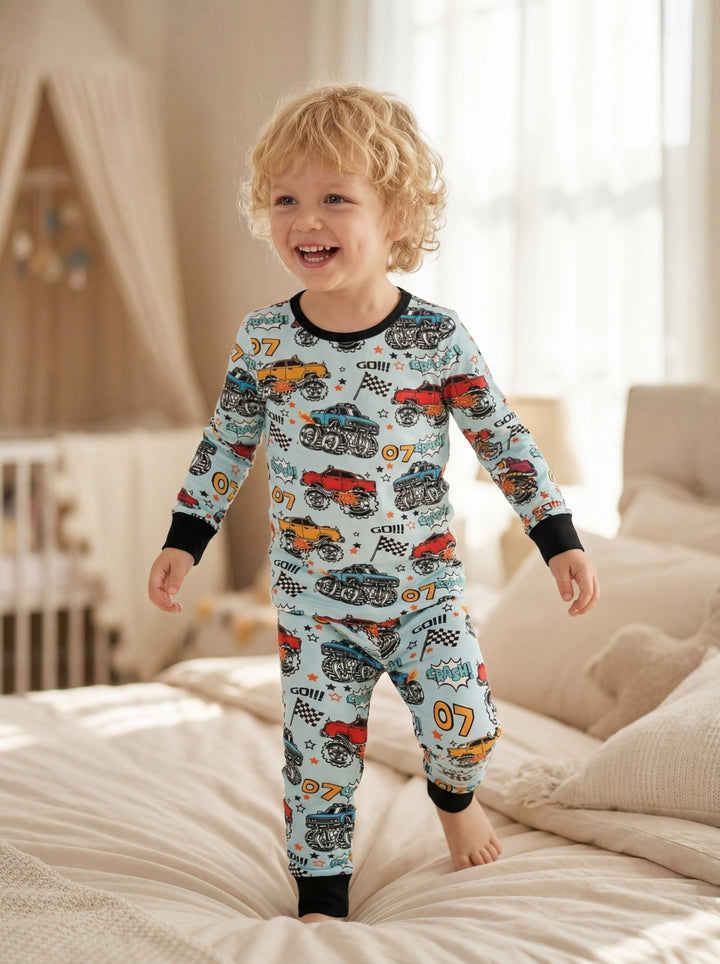 Racing Car Print Bamboo Long - Sleeve Baby Pajamas - MOSSRIVER